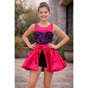 Weissman Girls Dance Costume Dress‎ Skort Sequin Velvet Pink Purple LC